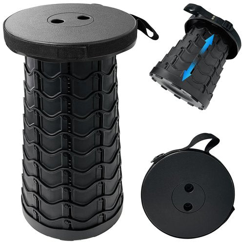 SUGOOE Collapsible Portable Stool, 440lbs Load Capacity Folding Stool with Adjustable Height, Carrying Strap - Telescoping Camping Stool for Camping, Hiking, Fishing, Travel, BBQ (Black)