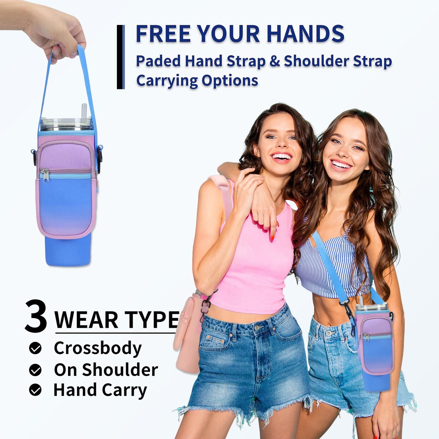 GOEWY Water Bottle Carrier Bag for Stanley 40 oz Tumbler with Phone Pocket Neoprene Water Bottle Holder with Shoulder & Handheld Strap Stanley Cup Accessories