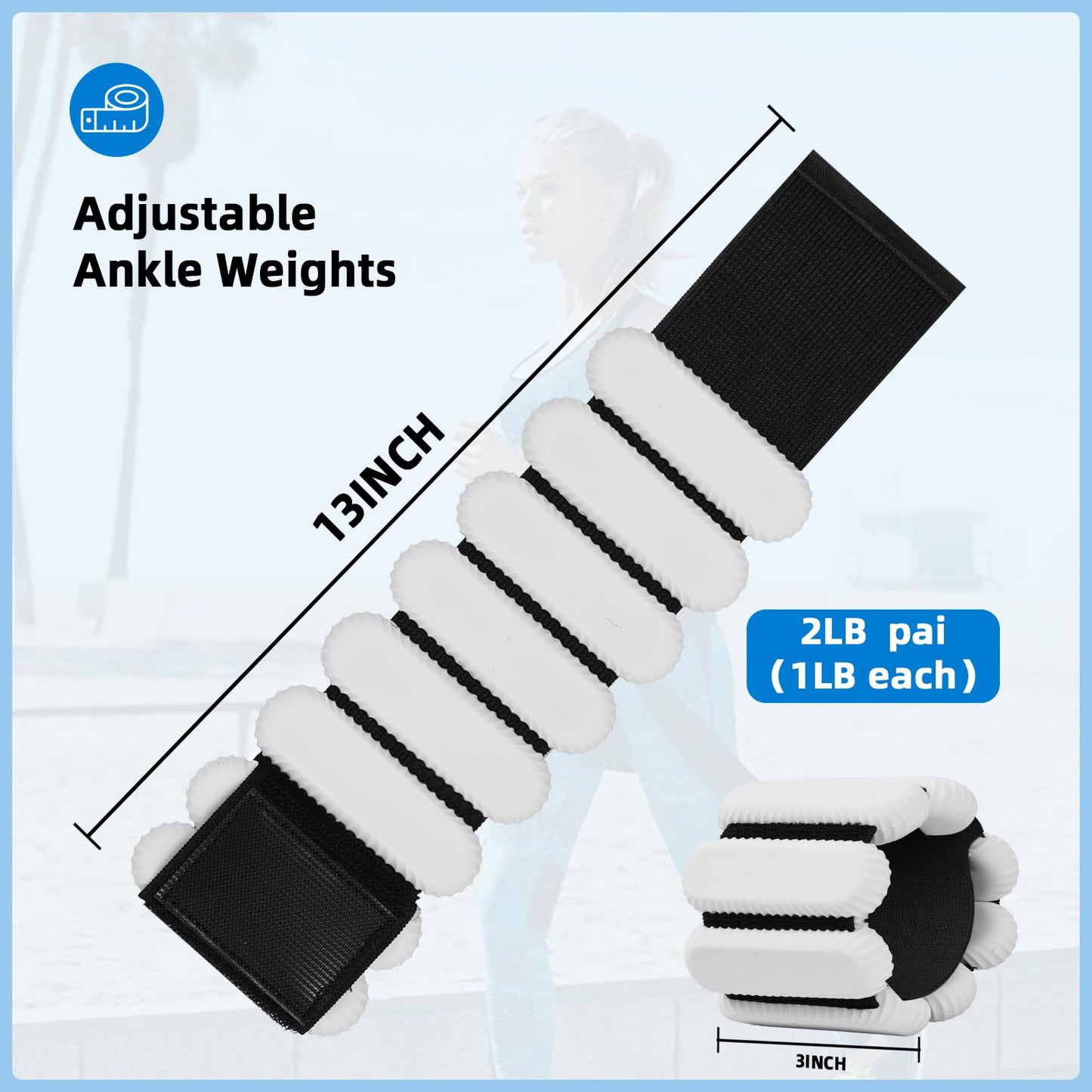 Ankle Weights for Women and Men, Adjustable Wrist Weighted Training Bracelet for Home Gym Workout, Strength Training Walkin Running, Foot weights for exercise, （1 LB each, Grey）2pc on Set