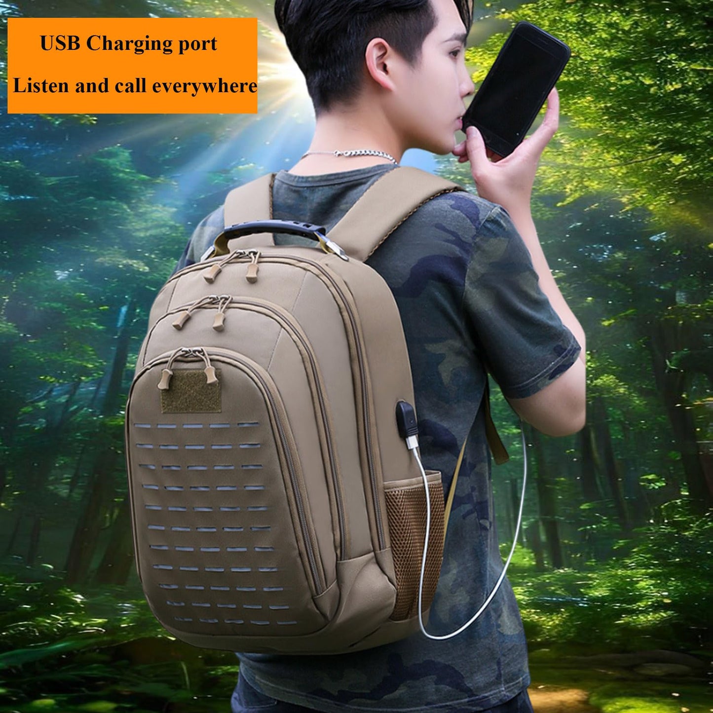 inchzx 40L Tactical Backpack Molle Backpack,Military Camo Backpack Army Bookbag Daypack W/USB Port & Reflective Strip For Hiking Camping Hunting