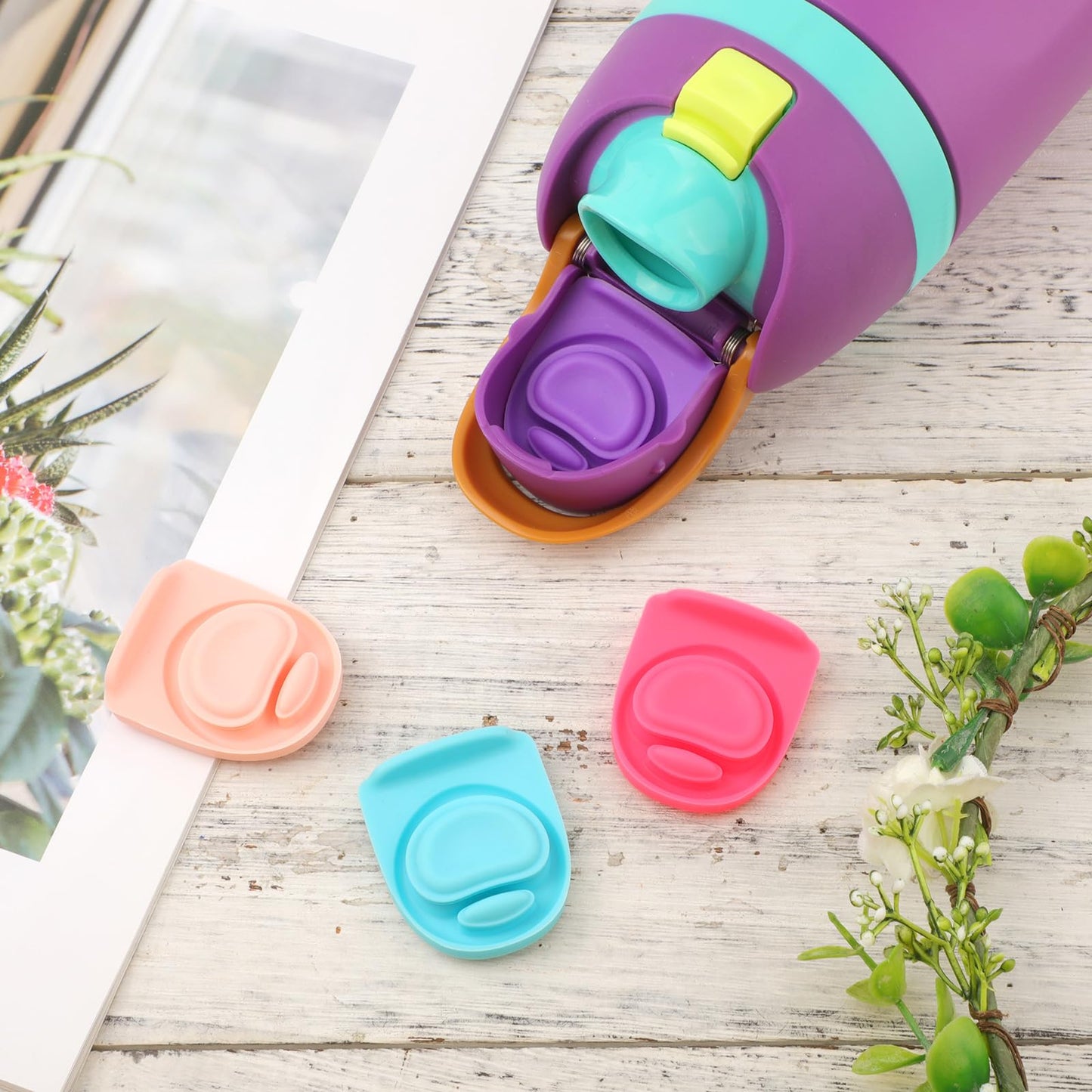 4pcs Water Bottle Seal Circle & 4pcs Replacement Stopper for Owala FreeSip, Silicone O Lid Gasket Ring Top Parts for Free Sip 16oz 19oz 24oz 32oz 40oz, Cap Mouth Plug Accessories, BPA-Free (Colorful)