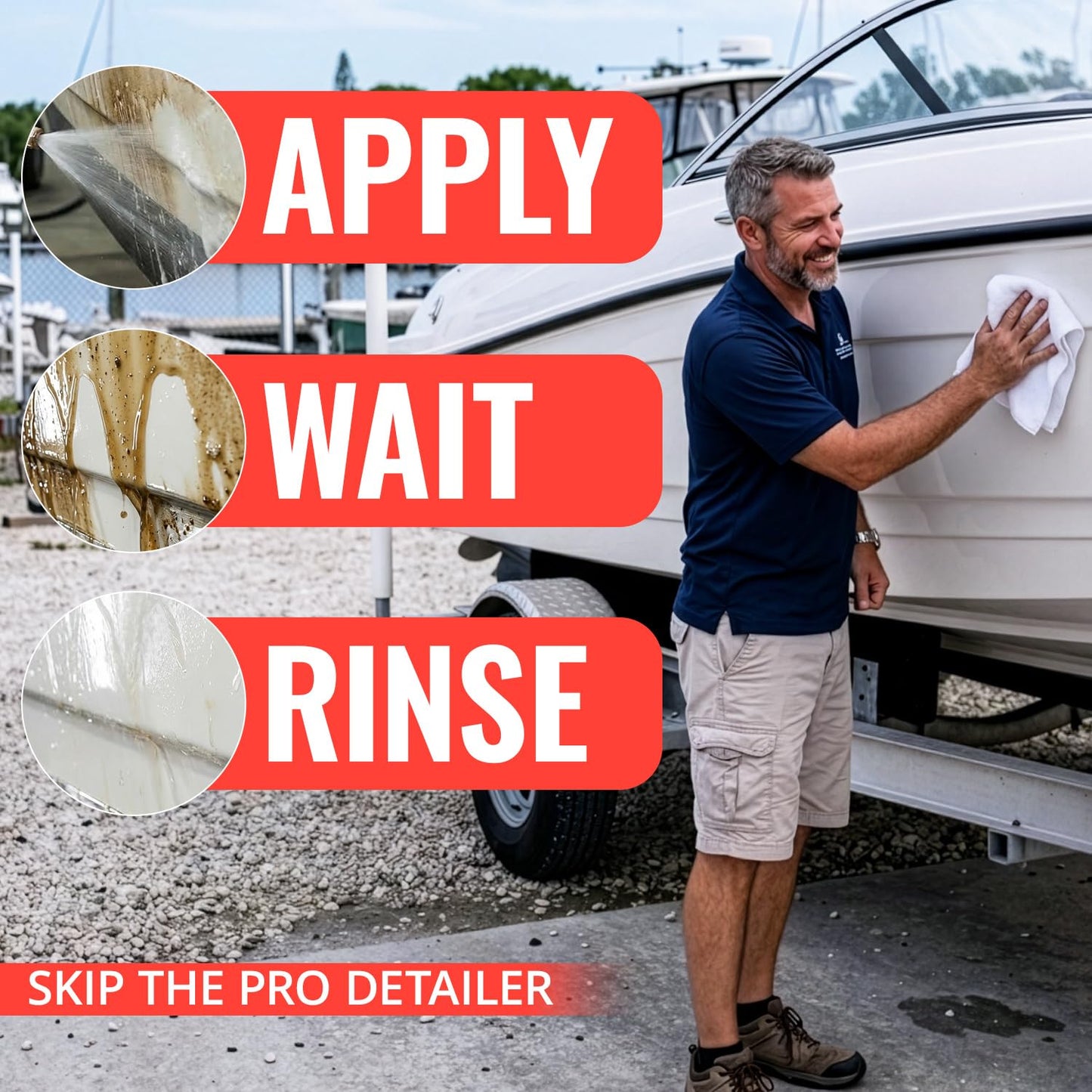 [1 Galllon] Instant Boat Hull Cleaner - Made in USA - Powerful Dual Acid Formula Easily Removes Scum Lines, Rust Stains, Hard Waterlines, & More from Fiberglass, Gelcoat & Painted Boat Surfaces