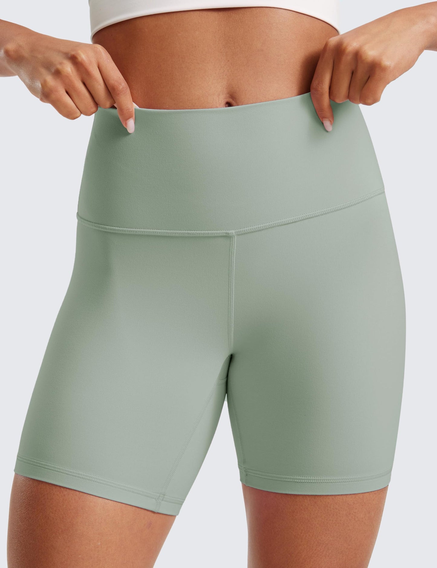 CRZ YOGA ButterLuxe Biker Shorts 6" - High Waisted Workout Running Volleyball Spandex Yoga Womens Green Palm Court Medium