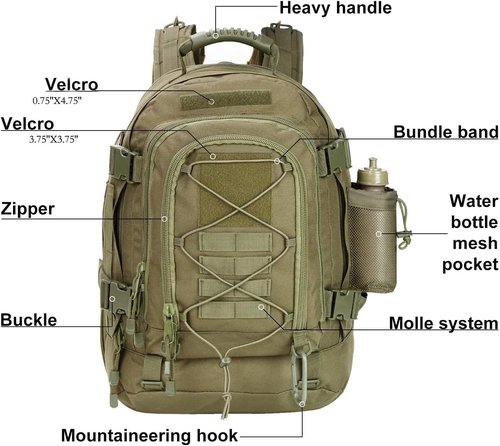 PAIWPHLI Large Military Bug Out Bag 3 Day Pack Expandable Backpack Army Daypack for Outdoor Hiking Hunting (Green)