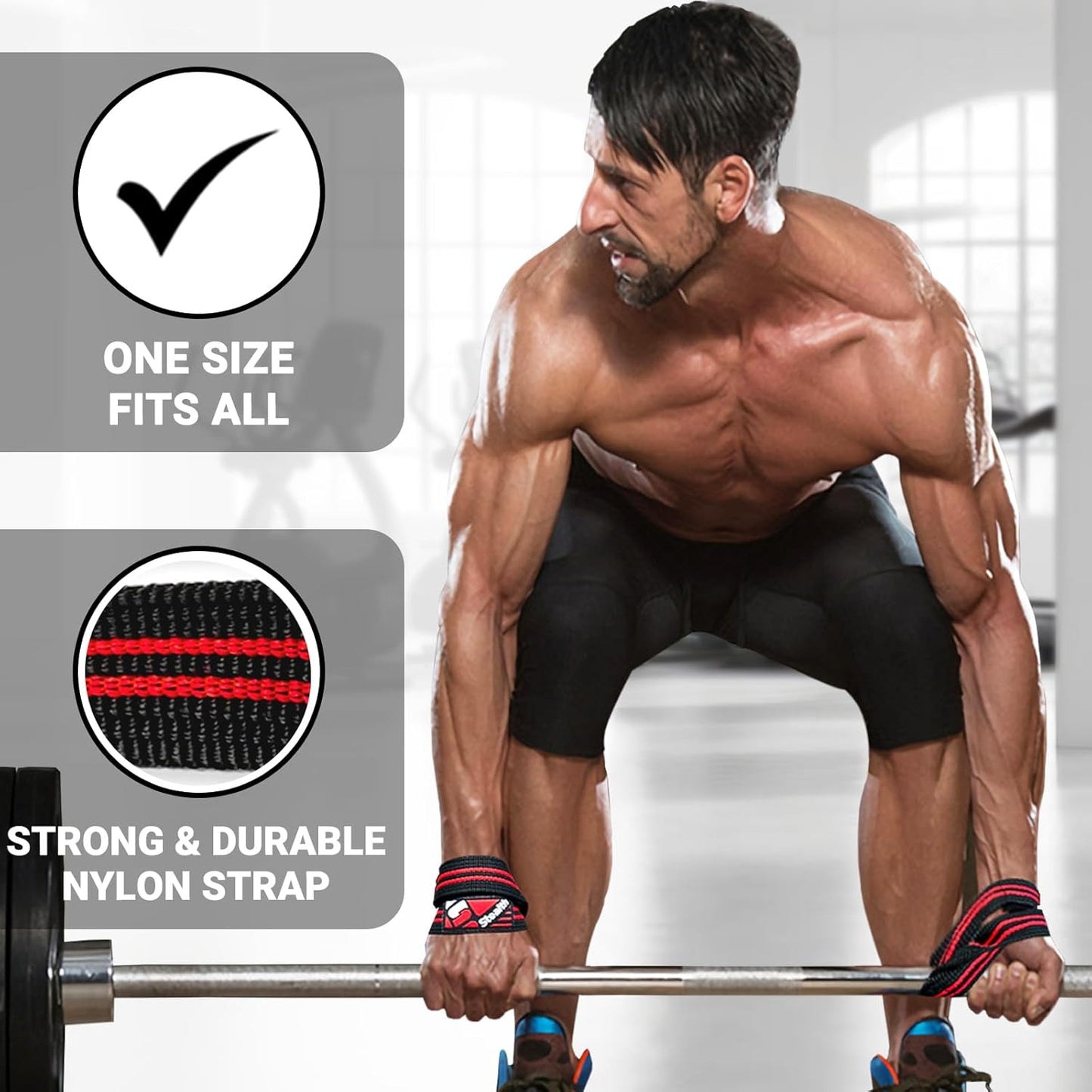 Figure 8 Weight Lifting Straps – Anti-Slip Padded Cuffs for Wrist Support – Premium Nylon Lifting Straps for Deadlifts, Powerlifting, Bodybuilding – Hand Bar Grip Gym Workout Men Women