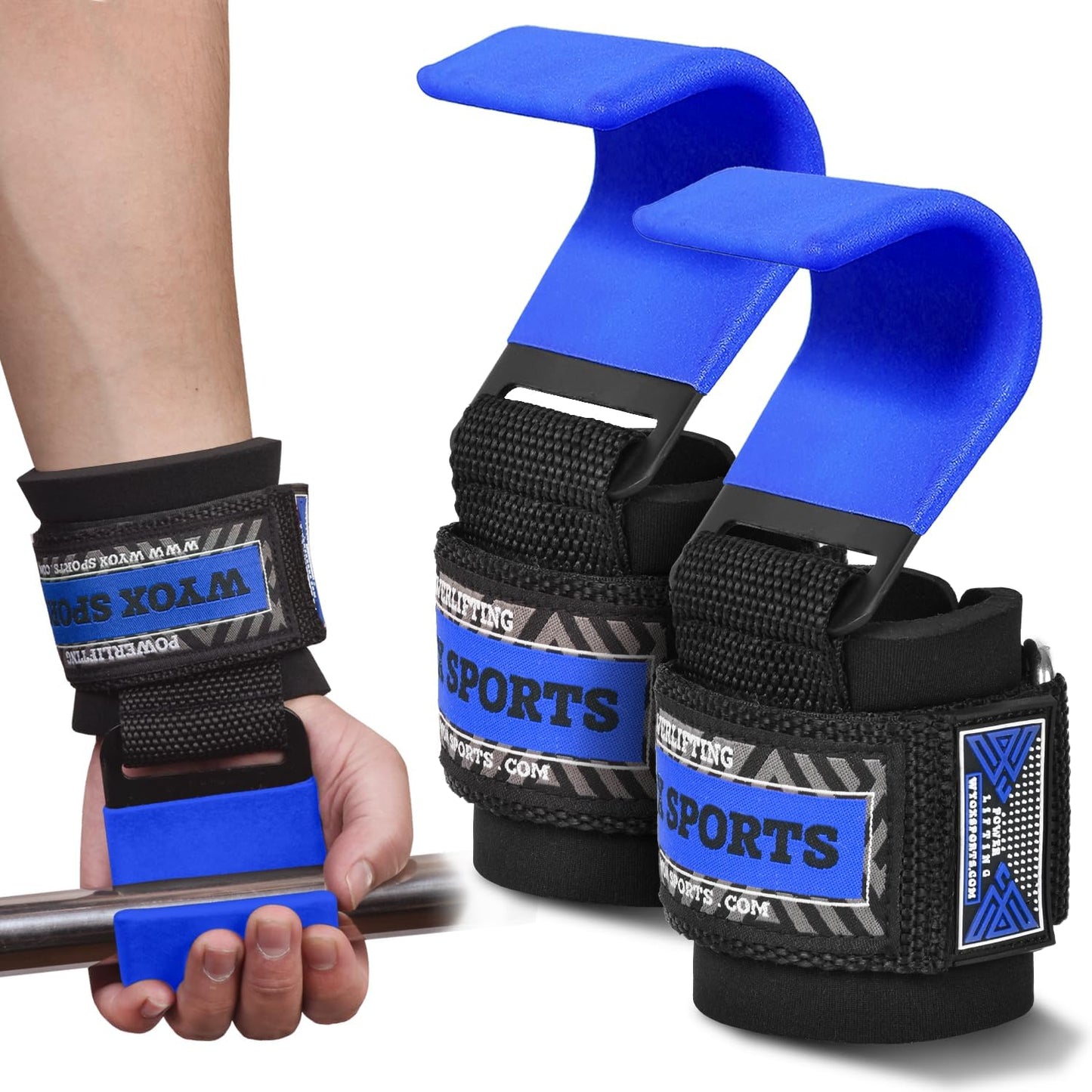 WYOX Weight Lifting Hooks for Men & Women (Pair) – Heavy Duty Wrist Support Straps with Hooks for Deadlifts, Pull Ups, Shrugs – Gym Lifting Straps with Grip Assist for Weightlifting & Strength Training
