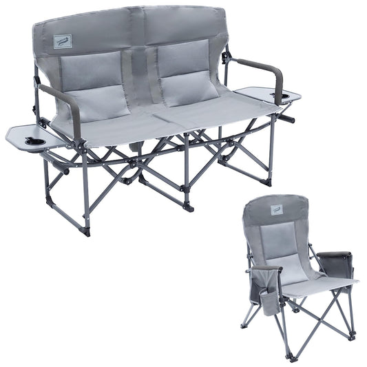 Camphor Designs Double Loveseat and Director Single Chairs for Outdoor Sports, Tailgating, Fishing, Lawn, and More