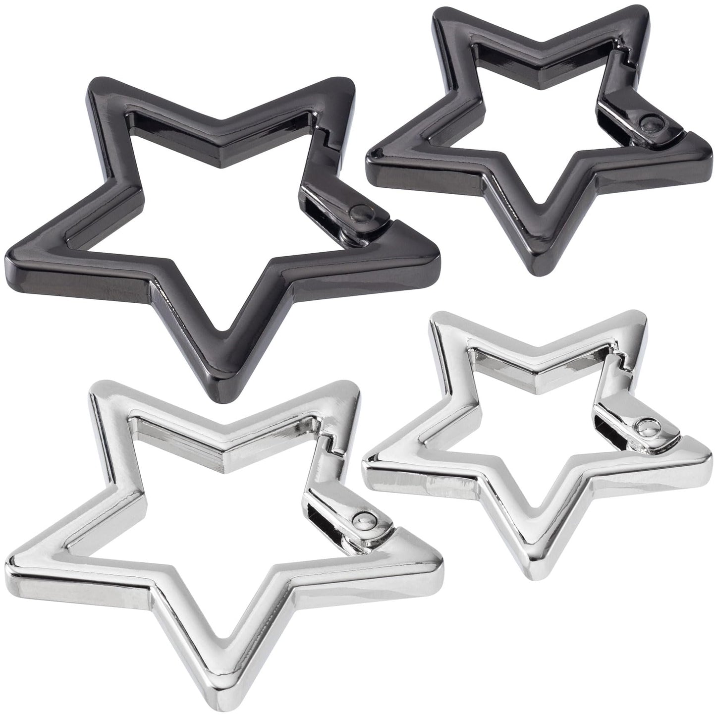 Isslly 4 PCS Star Carabiner, Zinc Alloy Heavy Duty Star Shaped Keychain Clip with 2 Sizes and 2 Colors, Carabiner Clip for Camping, Hiking, Fishing - Silver, Black