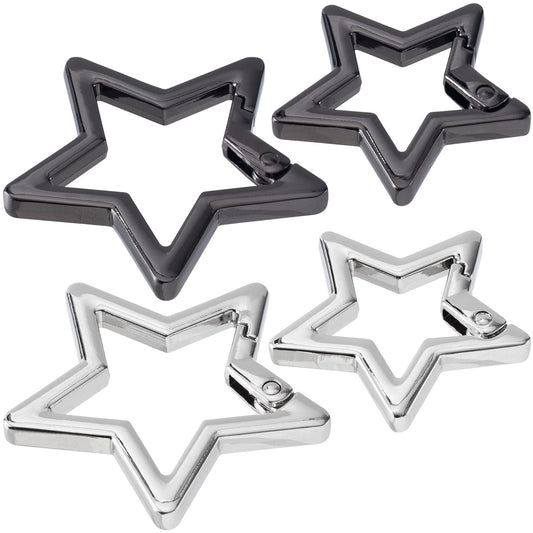 Isslly 4 PCS Star Carabiner, Zinc Alloy Heavy Duty Star Shaped Keychain Clip with 2 Sizes and 2 Colors, Carabiner Clip for Camping, Hiking, Fishing - Silver, Black