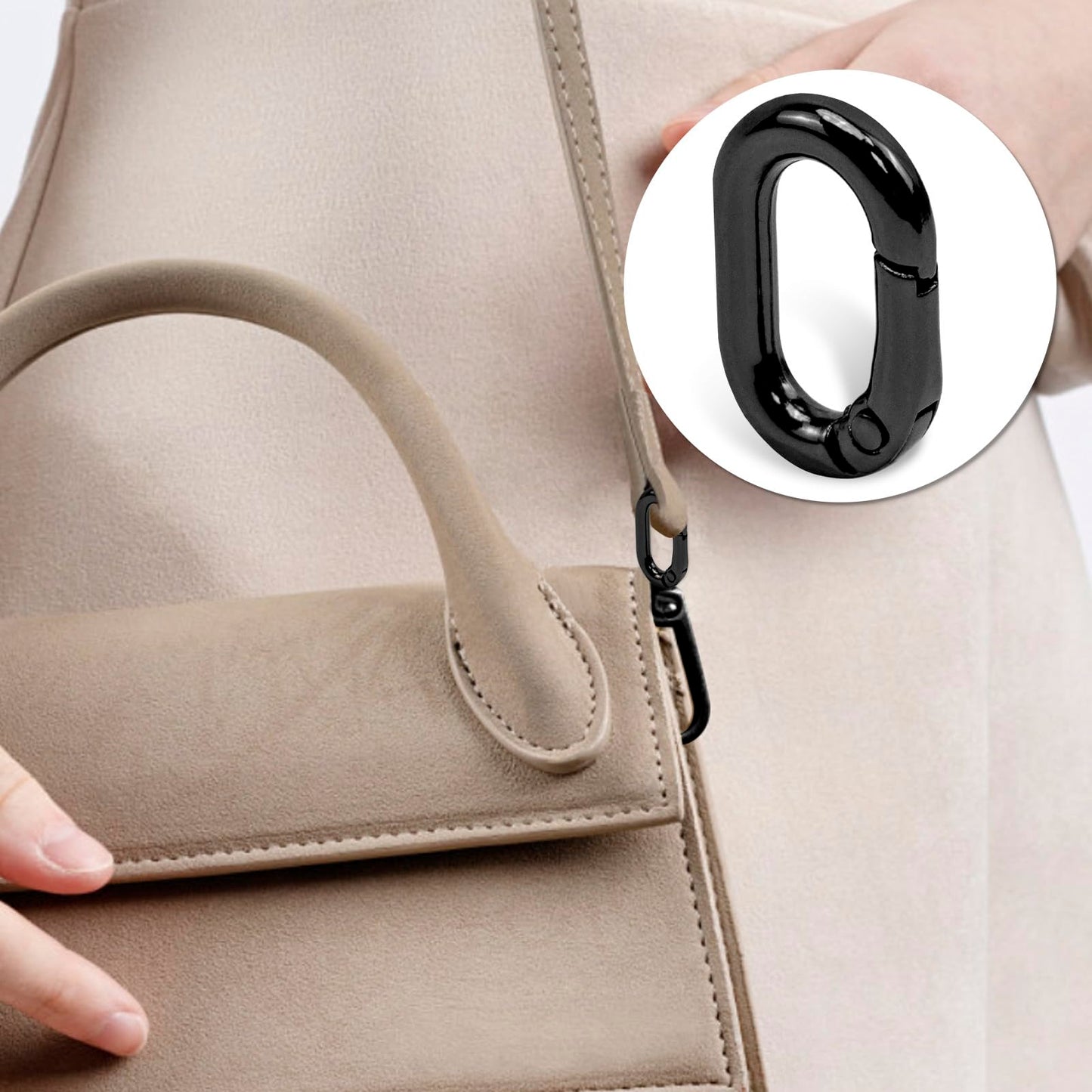 30pcs Black Oval Carabiner Metal Spring Loop Clip, Small Carabiner Metal Spring Key Ring for Bags, Keychain, Dog Tag Clips (Black)