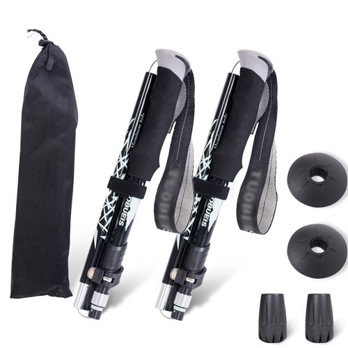 ThreeH Pair of 2 Travel Trekking with Quick Lock System Hiking Pole for Men Women Walking Sticks for Seniors Ultralight Folding Walking Poles for Hiking Black