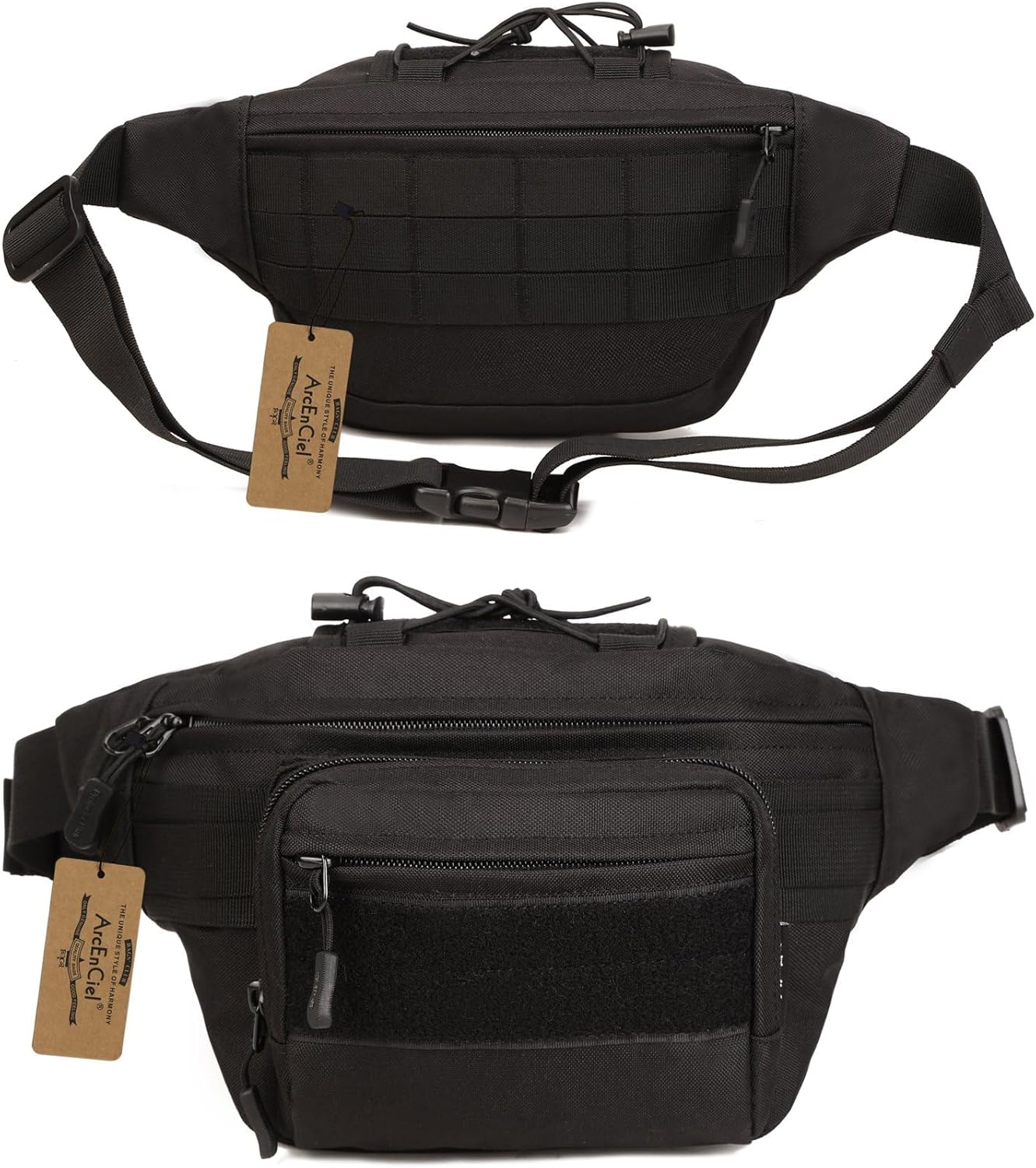 ArcEnCiel Tactical Fanny Pack for Men Waist Bag Military Hip Belt Outdoor Hiking Fishing Bumbag with Patch