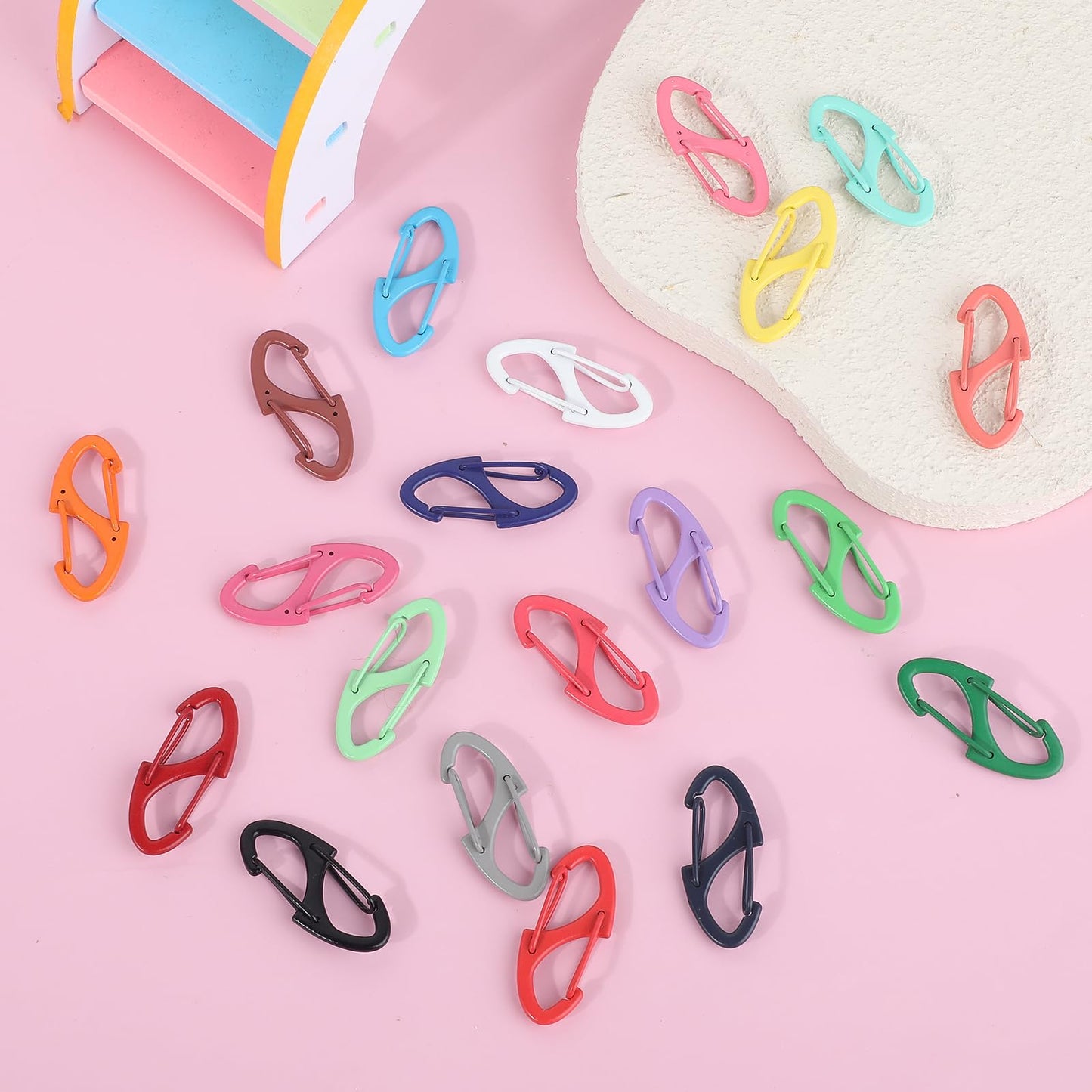 JJUNW 20pc Alloy S Carabiner Clips, Dual Opening Design, Keychain Snap Hooks, Mini Carabiner for Dual Wire Gate Clip Interlocking Keychain Attachment (Black)