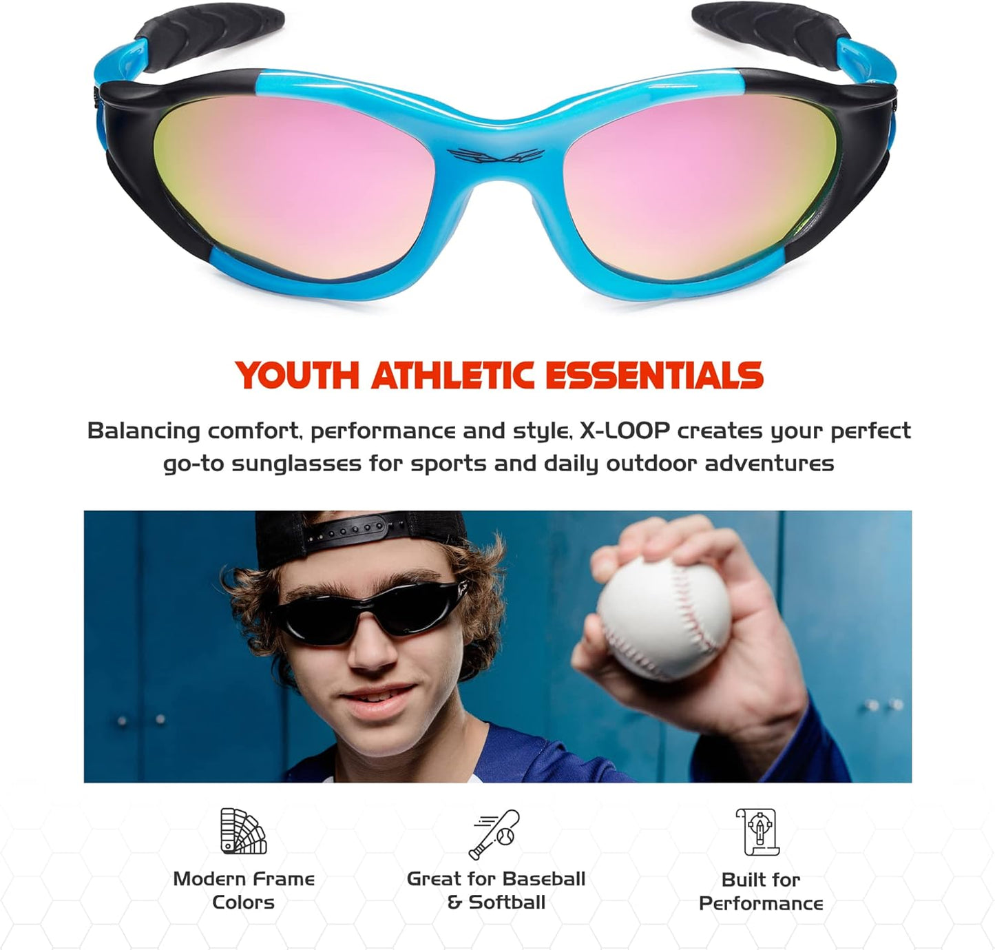 Polarized Youth Sports Sunglasses for Boys & Teens (Ages 8-16) - UV400 Baseball Wraparound