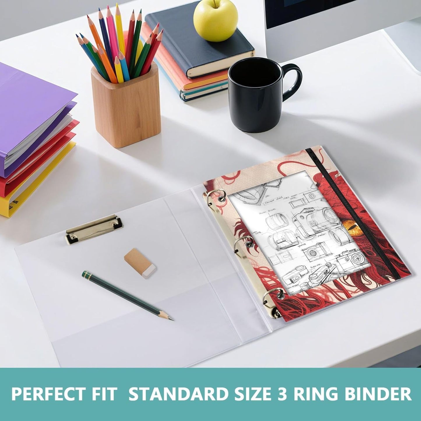 Largemouth Bass Fish 2 Pack 3 Ring Binder Pocket A4 Size Binder Pouches Clear PVC Loose Leaf Folder Sleeves Storage Bags for Files, Documents