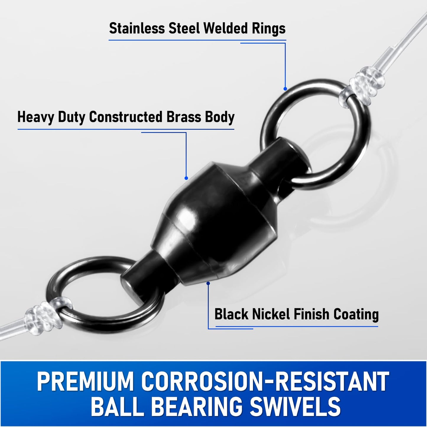 Alwonder 30-Pack Ball Bearing Swivels Fishing Tackle, High Strength Stainless Steel Solid Welded Rings Barrel Swivel Hook Line Connector with Black Nickel Coating Saltwater Freshwater #0