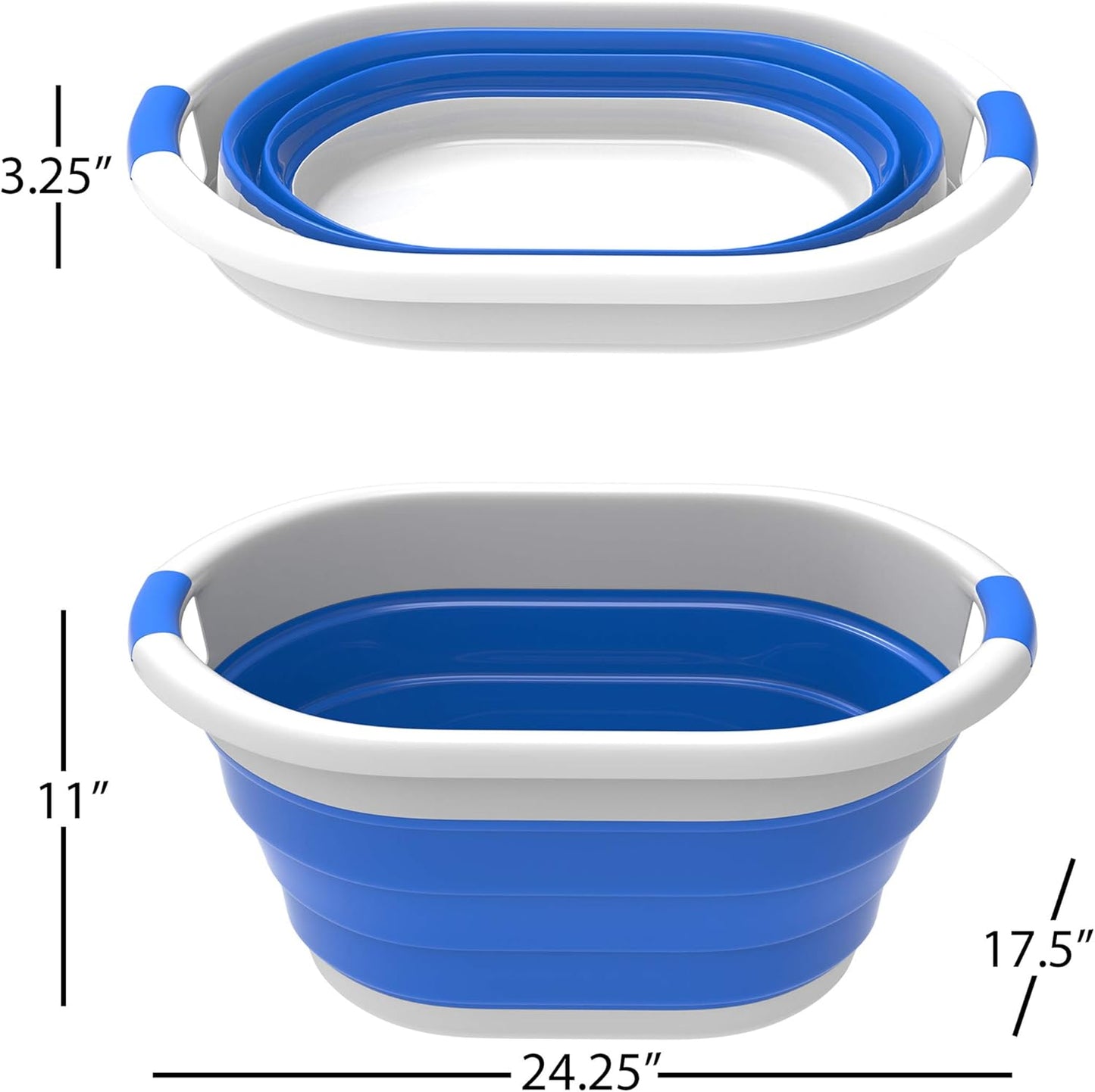 Trademark Home Collection Wakeman 75-CMP1062 Outdoors Collapsible Wash Basin, Dish Tub, Ice Bucket, Portable Basket & Comfort Handles for Camping, Tailgating, More (Gray), 24.25” x 12.5” x 11”