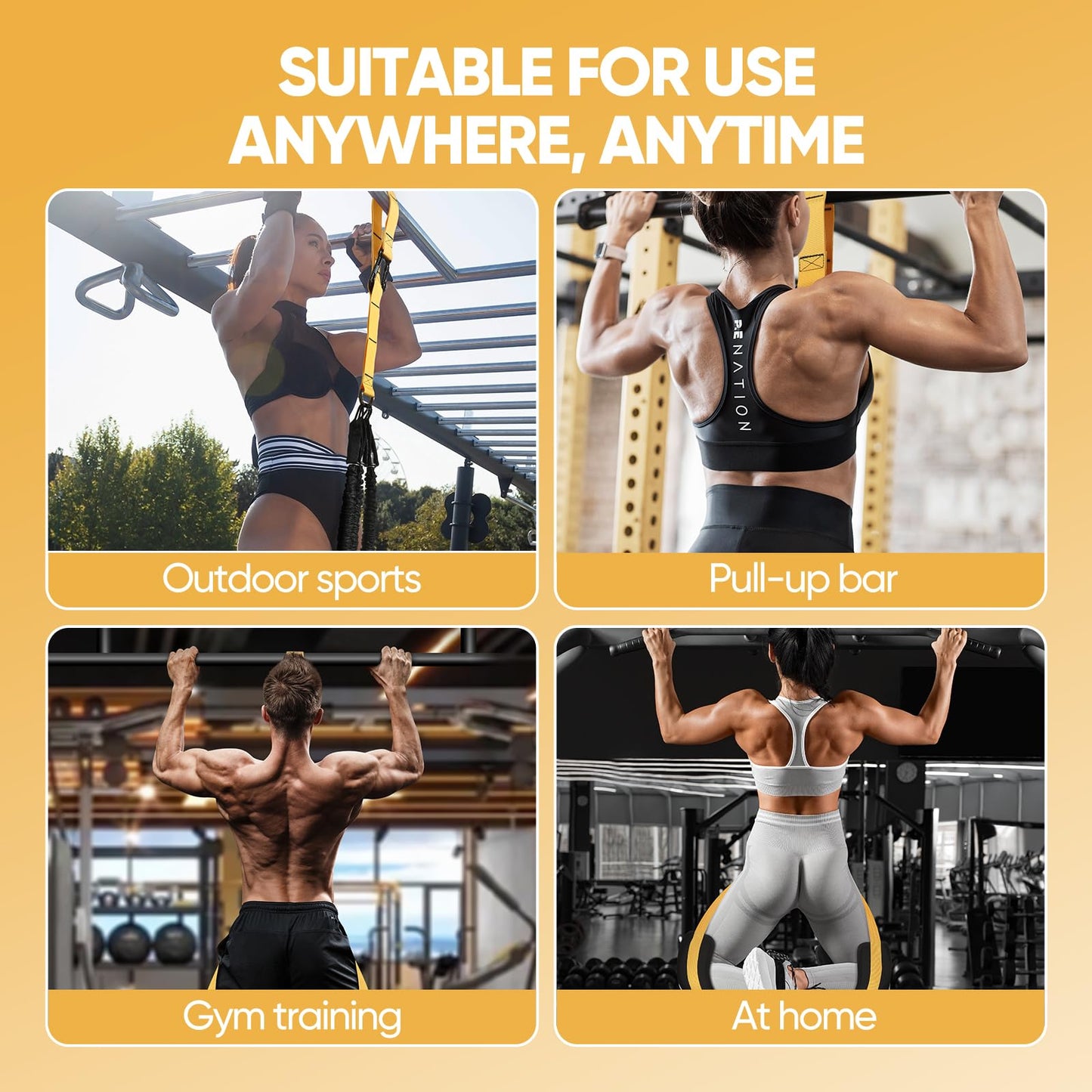 Adjustable Pull Up Assistance Bands with Fabric Feet Mats for Strength Training, Pull-Up Bar Workouts, and Resistance Training