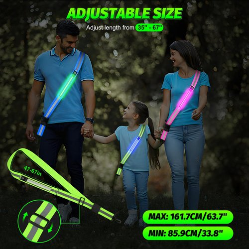 LED Running Gear High Visibility Reflective Belt Sash, Adjustable Night Walking Safety Gear, Rechargeable Light Up Running Reflective Belt for Runners Walkers Men Women(Blue)