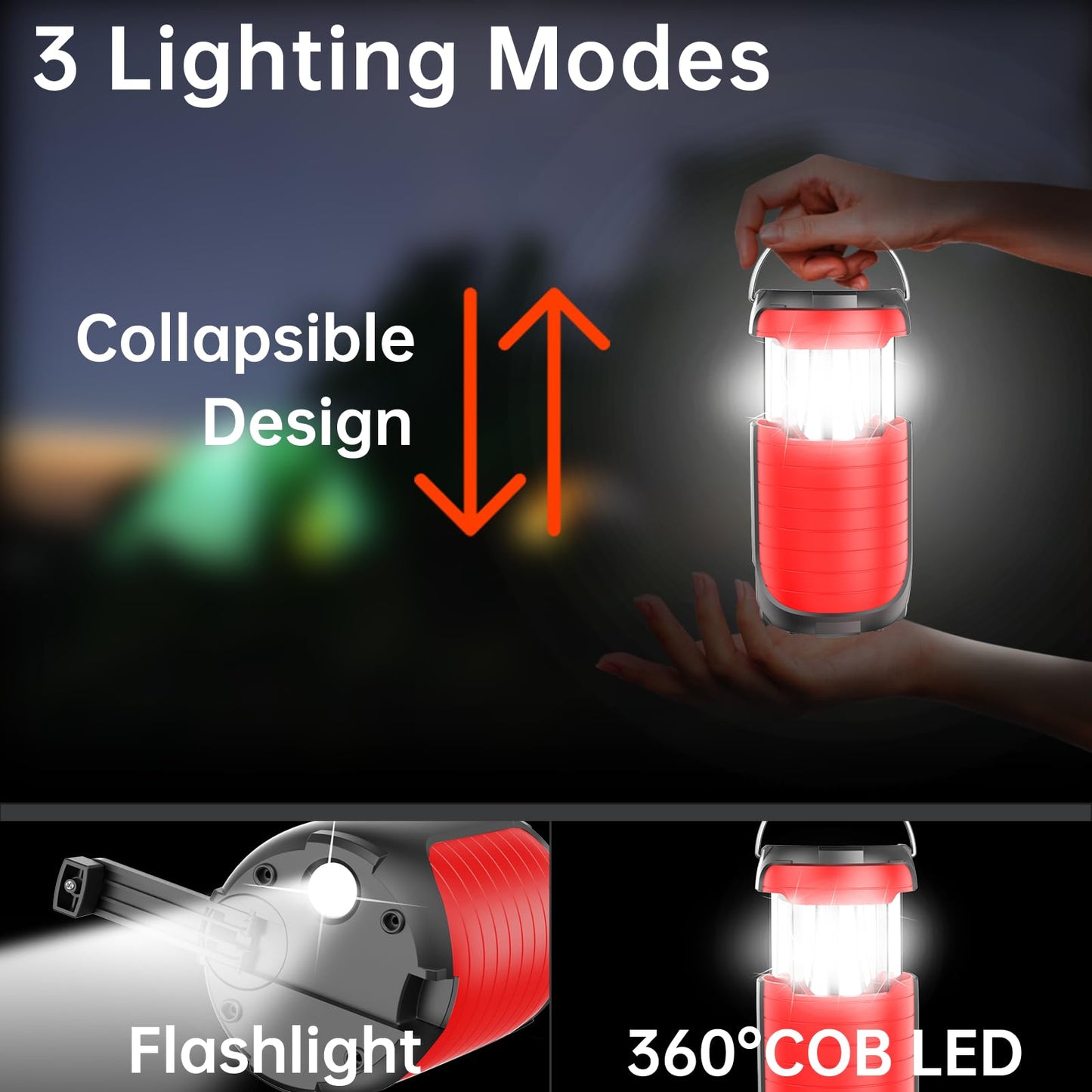 5000 Large Capacity Solar Hand Crank Flashlight with 8H Play Time, Survival Light, USB Charger for Cellphone, Portable Solar Camping Light,Electric LED Camping Lantern for Emergency (red)