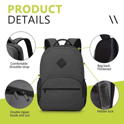 OZCHIN Backpack With Combination Lock, Double Sealed Zipper Classics Carbon Lined Travel Backpack Great Gifts for Men Women (Black)