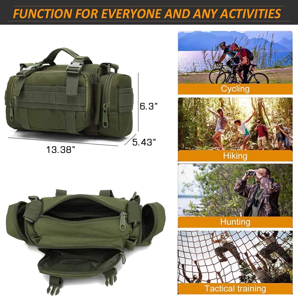 3P Military Duffel Waist Bag, Molle Bicycle/Motorcycle Waterproof Fanny Packs Camera Bag Camo EDC Utility Pouch Crossbody with Shoulder Strap Hand Carry