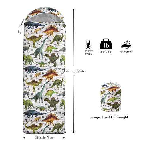 BailiPromise Jurassic Dinosaur Camping Sleeping Bags,3 Season Warm & Cool Weather,Lightweight Waterproof Sleeping Bags for Adults & Kids,Traveling and Outdoors,Camping Gear Equipment,31x90inch