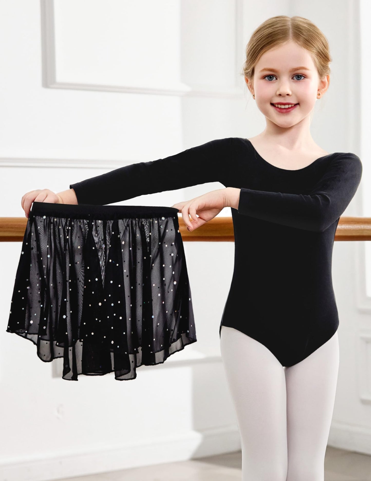 Zaclotre Girls Ballet Leotards Toddler Long Sleeve Crisscross Back Dance Dress Outfit with Removable Shiny Skirt Combo
