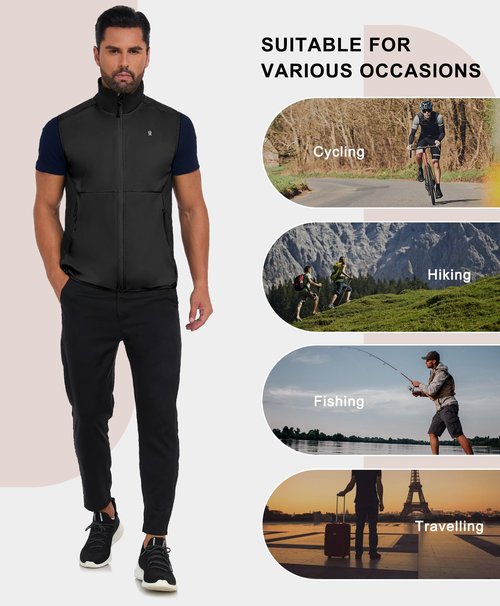 Little Donkey Andy Men's Water-resistant Outerwear Vests, Stretch Windproof Vest for Cycling, Running, Golf (Black M)