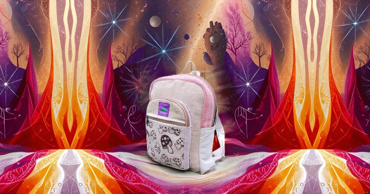 Generic RARA Natural Handmade MINI Hemp backpack, eco-friendly stylish unisex casual backpack Hiking, Travelling and Walking (Mushroom red)