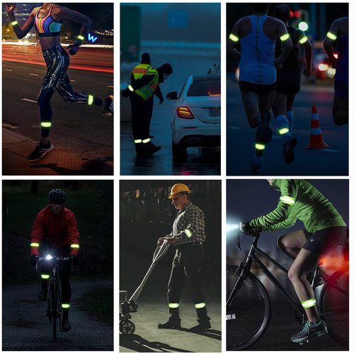 Wiosny 8 Pieces Bands High Visibility Reflector Bands Safety Reflector Tape Straps Running Gear for Cycling Walking Arm Wrist Ankle Leg (Green,2 Styles③)