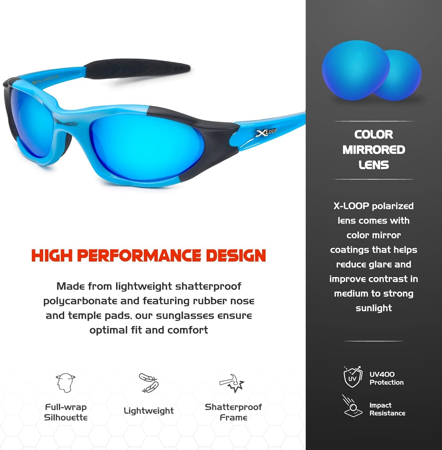 Polarized Youth Sports Sunglasses for Boys & Teens (Ages 8-16) - UV400 Baseball Wraparound