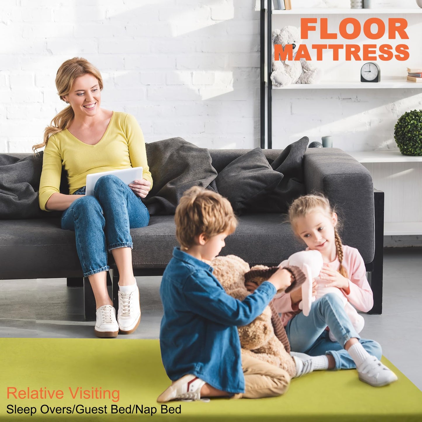 Airpanda Memory Foam Camping Mattress Sleeping Pad, 3" Thick Waterproof Portable Roll Up Sleeping Mats & Floor Mattress Pad with Pillow + Travel Bag for Camping Car Truck Tent Sleepover Kids Adult