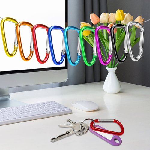 UPINS Carabiner Keychain, 10 Pack 3 Inch Aluminum Locking Carabiner Heavy Duty Hook Multi-use Aluminium D Ring Carabiner Clips
