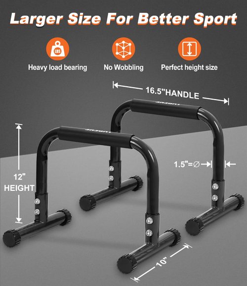 TABEKE Push Up Bar, 12 Inch High Non-Slip Parallettes Bars & Dip Bars With Foam Handles, Heavy-Duty No Wobbling Calisthenics Equipment For Handstand, L-Sit, Gymnastics, Strength Training Home Gym Use