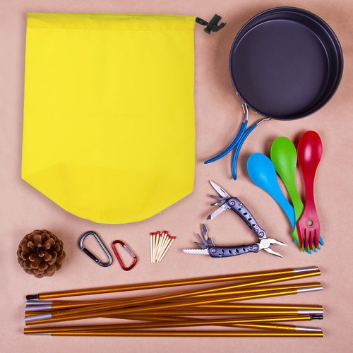 PATIKIL Stuff Sack, 3 Pack Assorted S/M/L Waterproof Outdoor Storage Sack Portable Drawstring Dust Flap Bag for Camping, Sky Blue, Gray, Yellow