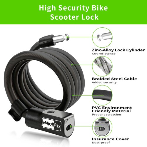 eMjollRay 4 Feet Scooter Lock - Anti Theft Cable Lock with Mounting Bracket, 2 Keys,Fits Electric Scooter, Road Bike, Mountain Bike,E-Bike