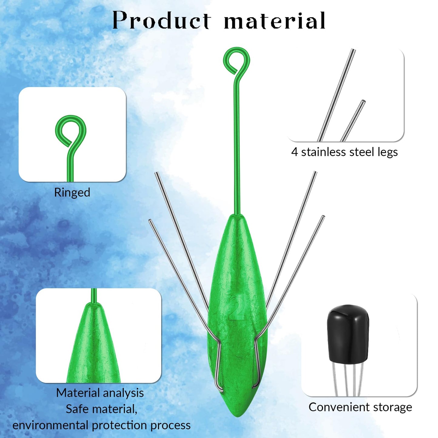 5 Pcs Sputnik Sinkers Surf Fishing Weight, Heavy-Duty Long Tail Fishing Weights Saltwater Surf Casting Sinkers,Fishing Weights Sinkers Spider Weights Surf Casting Sinkers（Green-2oz）