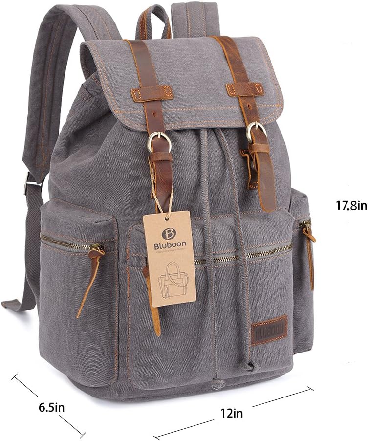 Vintage Leather Trim Backpack for Men & Women | Casual Travel Rucksack for Laptops