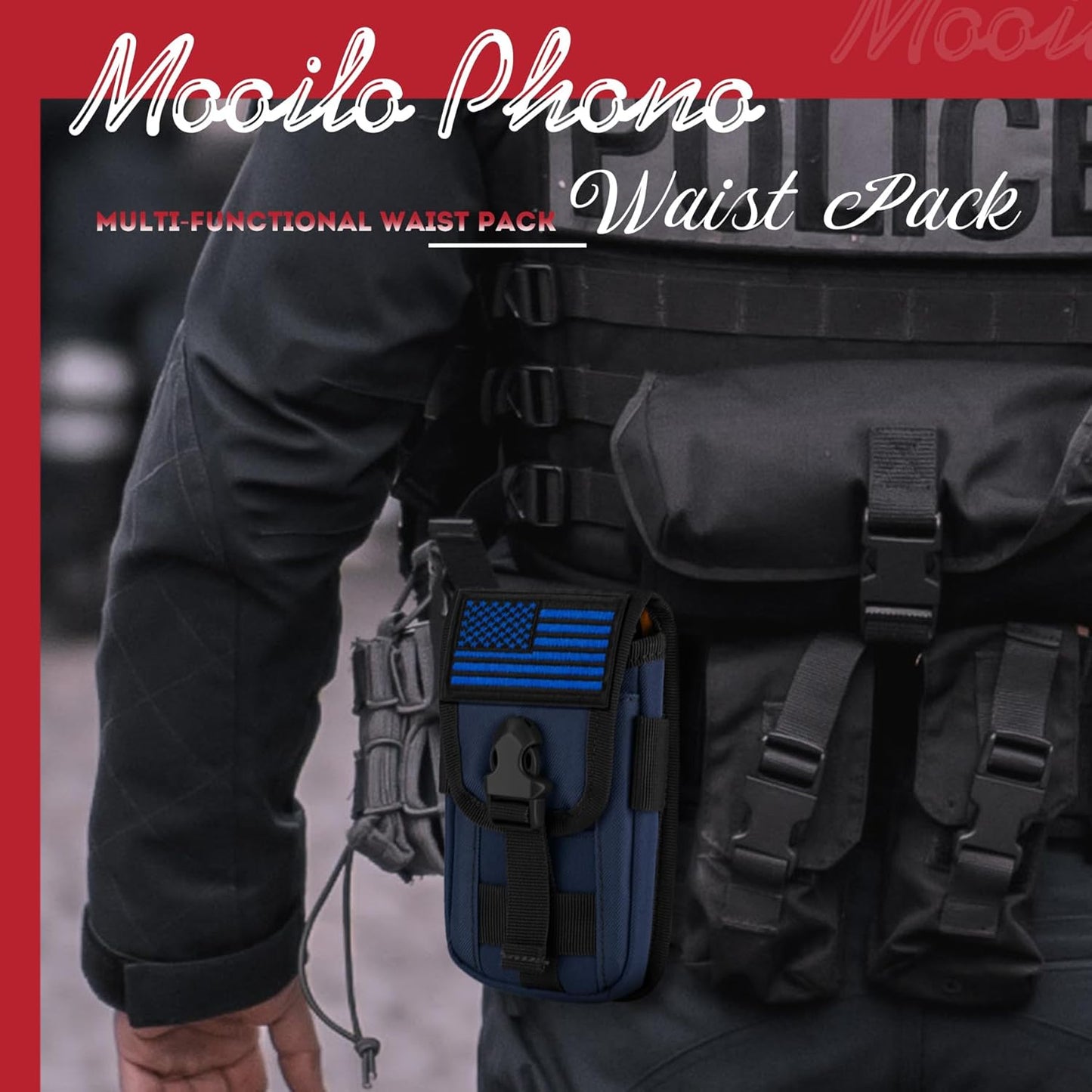 IronSeals Tactical Phone Holster Pouch, Tactical Smartphone Pouches Cellphone Case Molle Gadget Bag Molle Attachment Belt Holder Waist Bag for 4.7"-6.9" with US Flag Patch for iPhone 16 Pro/15 Pro