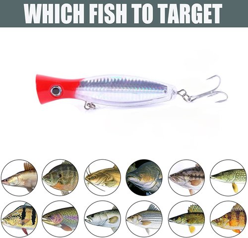 Popper Fishing Lure, JAZALIC 3 PCS Topwater Popper Lures 3D Eyes Fishing Accessories for Saltwater Surface Casting and Freshwater Surface Fishing, Gt Tuna Kingfish Large Predator Fish