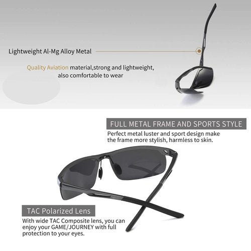 SUNGAIT Mens Women Polarized Sports Sunglasses +Baseball Fishing Driving Sunglasses +Al-Mg Frame UV400 Protection (Gunmetal Frame/Gray Lens)