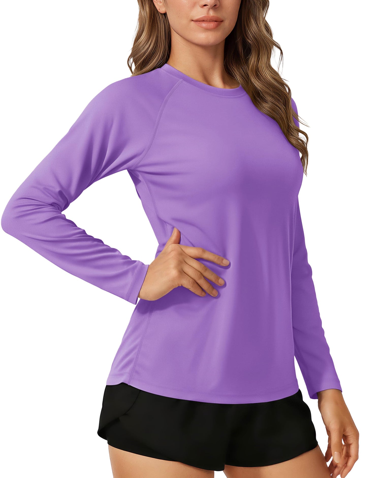 TACVASEN Women's UV Protection Shirts Long Sleeve UPF 50+ Rash Guard Quick Dry for Fishing Hiking Swim Workout Light Purple,M