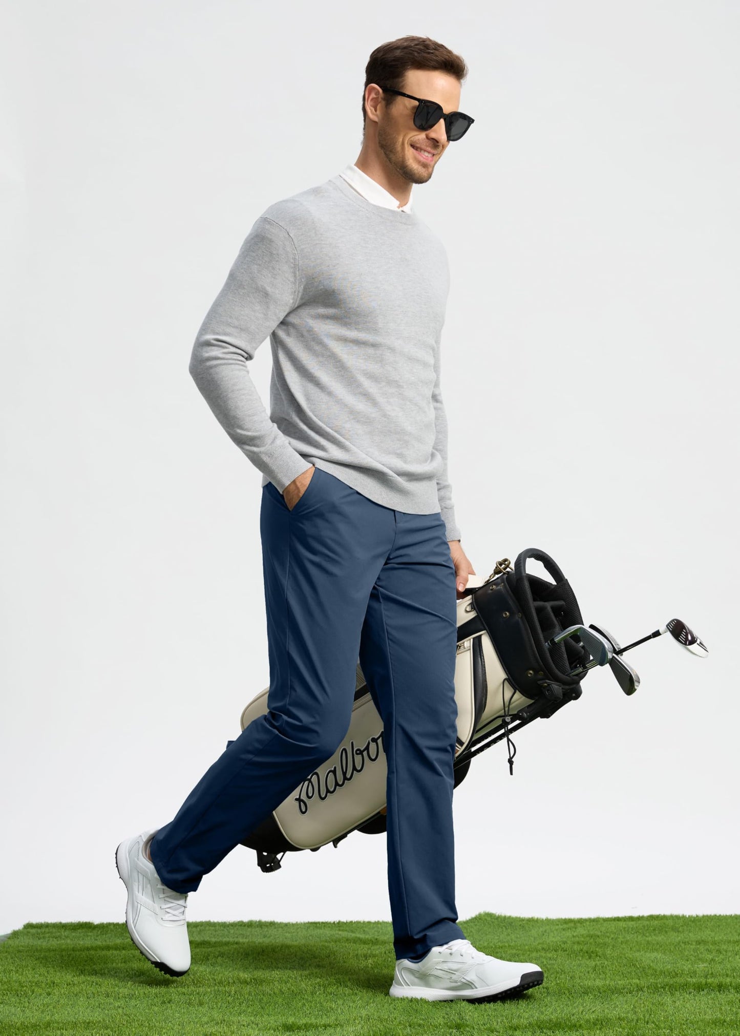 Pudolla Dress Pants for Men Golf Pants Stretch Work Dress Comfy Pants 30 Lightweight Quick Dry Casual Slacks Trousers(Navy 33Wx30L)