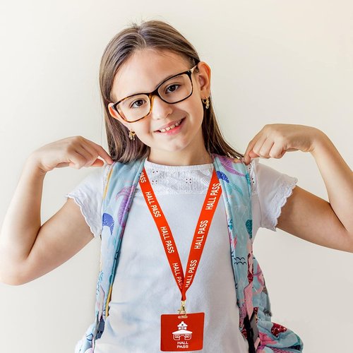 Hall Pass Lanyards with Card Passes,Unbreakable School Classroom Passes Set for Teacher Parents (Hall Bathroom Library Office & Nurse),5 Pcs (Hall)