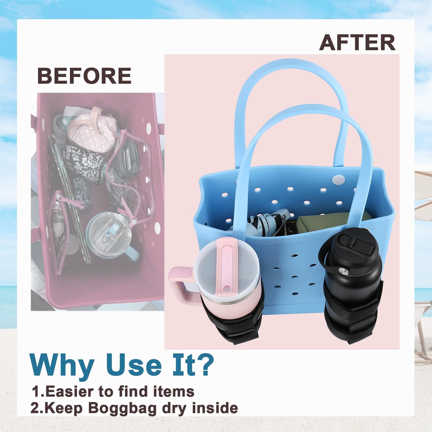 INCYCALL 1 Pack Bogg Bag Cup Holder for Stanley/Owala/Yeti, Large Cups Holder Fit 16-40oz, Adjustable Bogg Bag Cup Holder Accessories Compatible with All Bogg Bag, Black