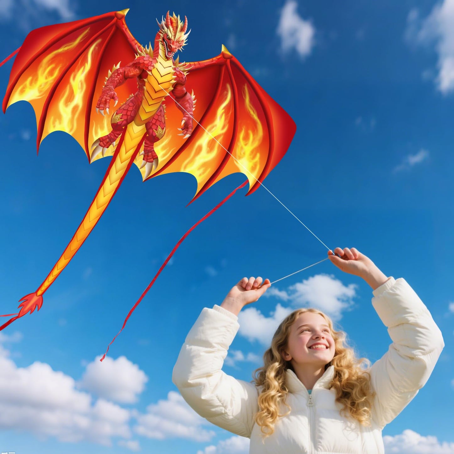 YFAFENGS Large Red Fire Dragon Kite for Kids & Adults Easy to Fly Kite, Perfect for Holiday Fun, Outdoor Activities, Beach & Park Play, Ideal Gift for Dragon Lovers on Christmas/Birthday