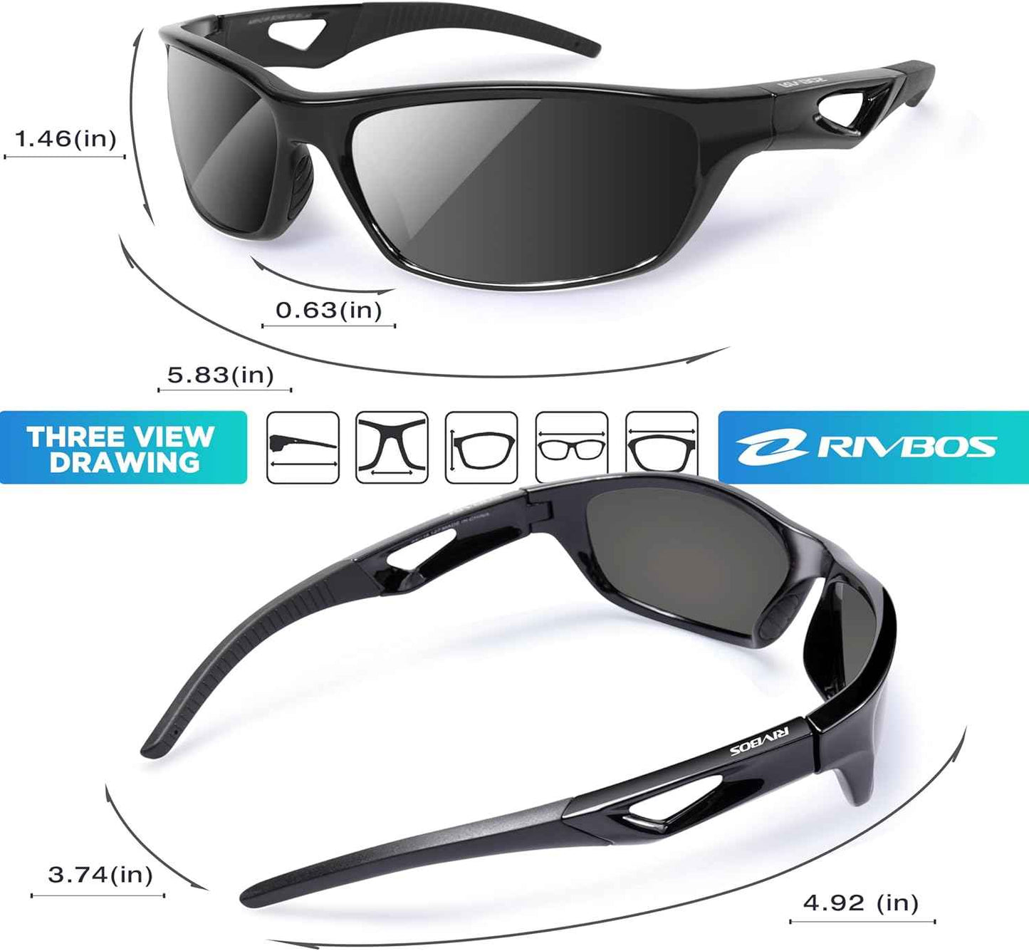RIVBOS Polarized Sports Sunglasses for Men & Women - TR90 Frame for Cycling, Fishing, Running