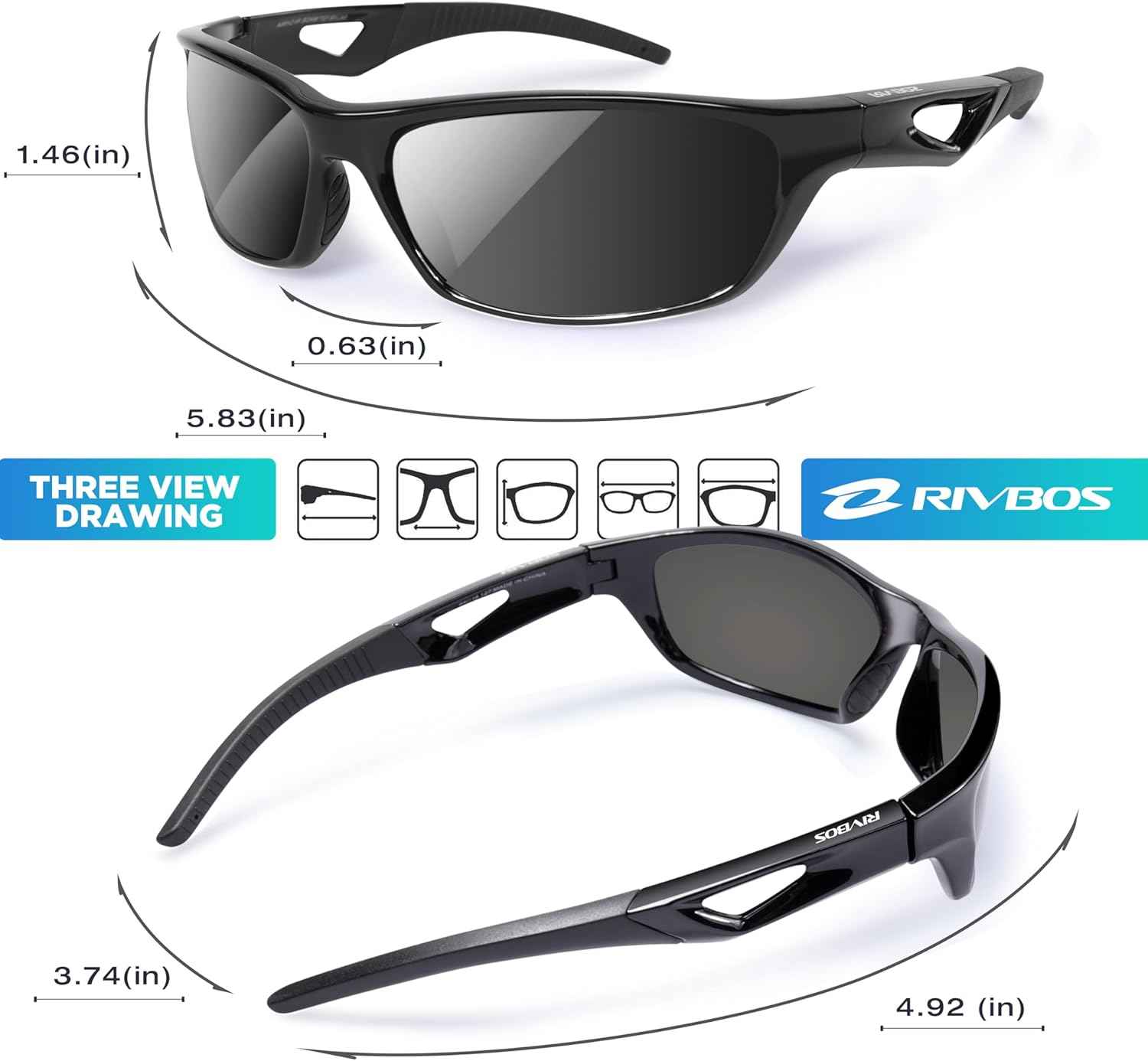 RIVBOS Polarized Sports Sunglasses for Men & Women - TR90 Frame for Cycling, Fishing, Running