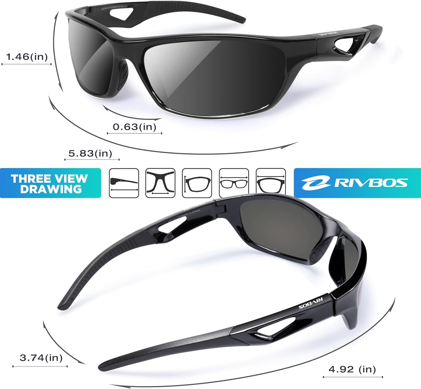 RIVBOS Polarized Sports Sunglasses Driving Sun Glasses Shades for Men Women Tr90 Frame for Cycling Fishing Running RB831
